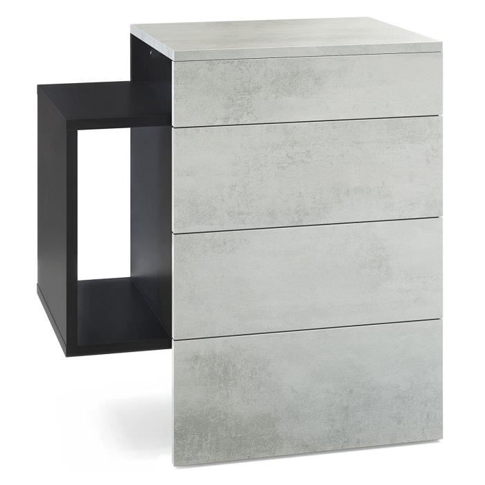 table de chevet - mpc - noir mat et aspect béton - 2 tiroirs - contemporain