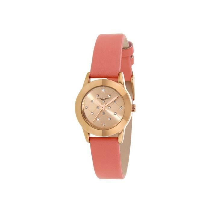 Montre NAF NAF Femme Quartz ROSE en Cuir | Cadran OR ROSE et boitier OR ROSE,  longueur du bracelet 21CM, montre Analogique avec , - Achat/vente montre -  Cdiscount