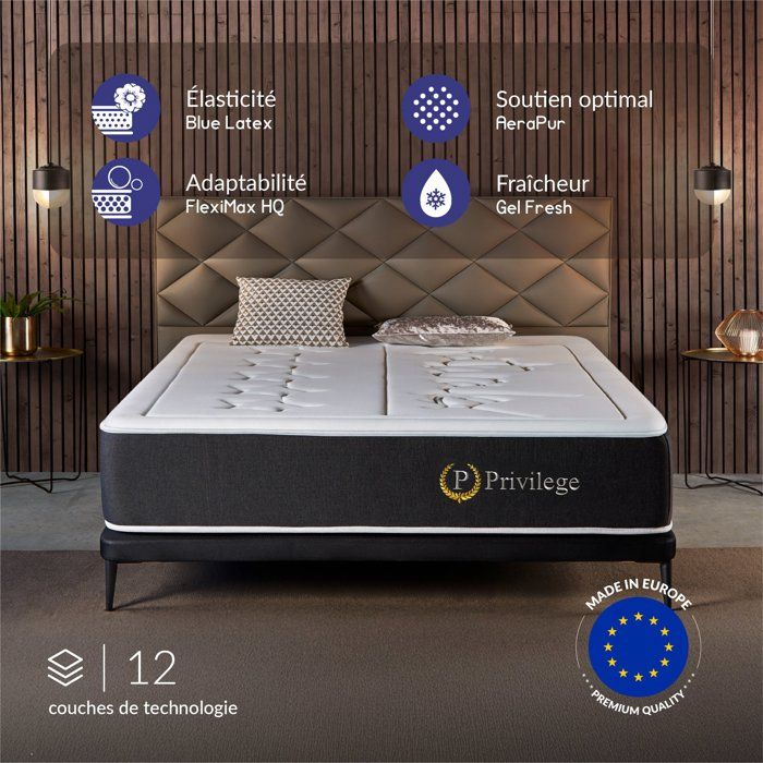 Matelas Privilège 180x200 - Épais 30 cm - 12 couches premium - Mémoire de Forme + HR + Blue Latex - Maintien Durable du Dos Matelas Privilège 180x200 - Épais 30 cm - 12 couches premium - Mémoire de Forme + HR + Blue Latex - Maintien Durable du Dos