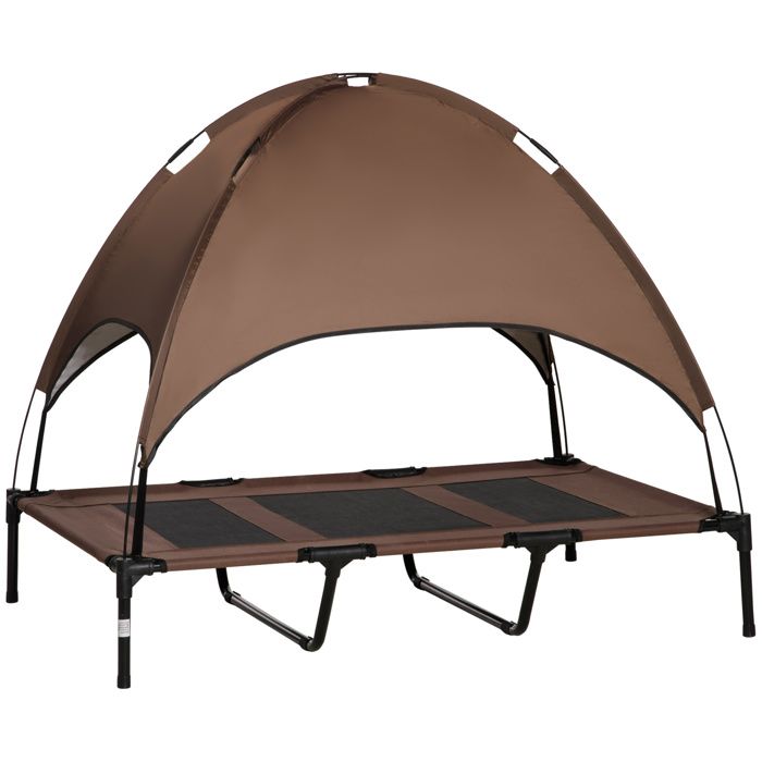 Lit pour chien chat sur pieds - PawHut - grand confort velum anti-UV oxford micro-perforé parasol sac - métal - marron noir