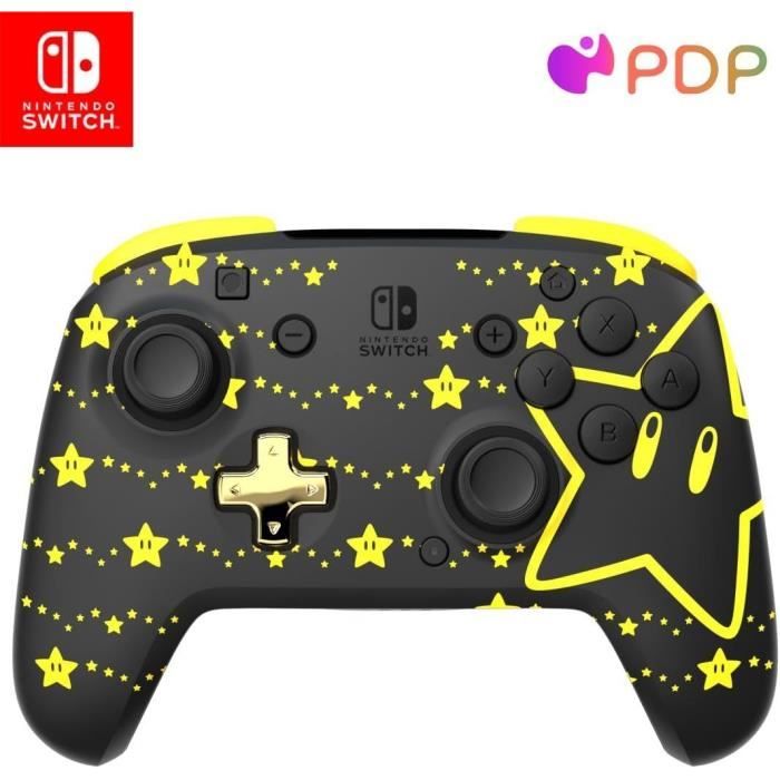 Manette filaire - PDP - Super Mario Rematch - Nintendo Switch - Câble 3 m - Licence officielle Nintendo - Motif Glow Stars - Noir