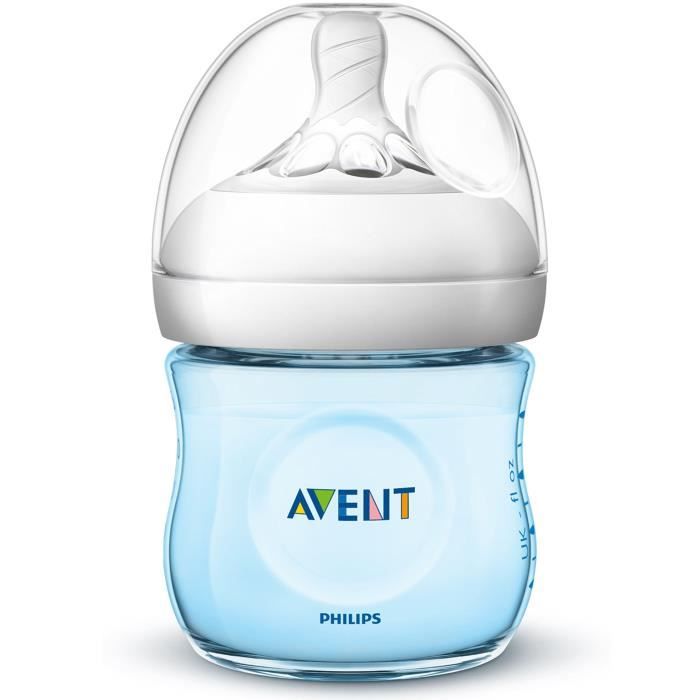 Biberon Natural 125 ml Bleu - PHILIPS AVENT - SCF032-17 - Large Col - Valve Anti-Coliques - Tétine Moyen