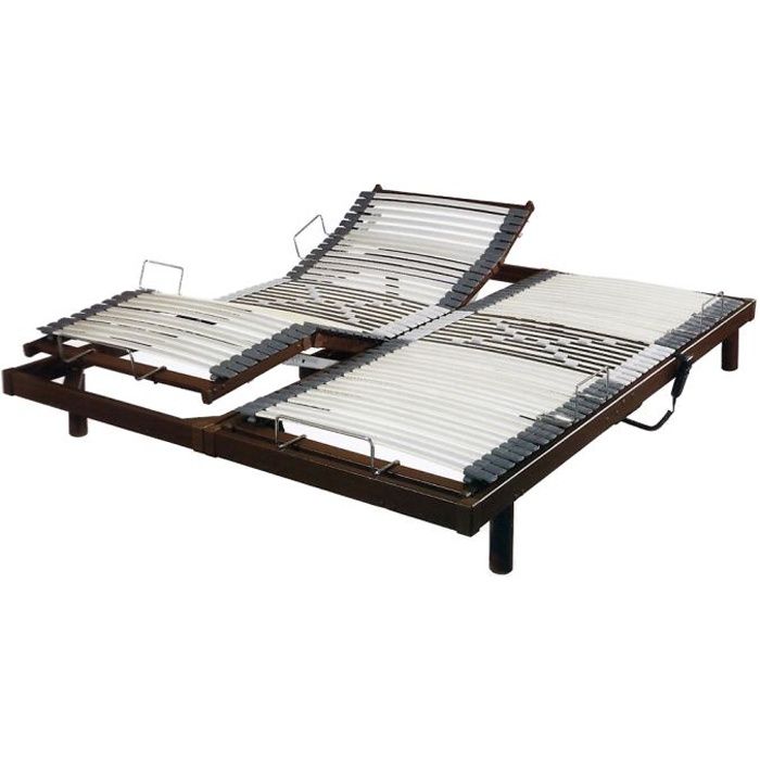 Sommier relaxation électrique S50 - PROMO MATELAS - 2 x 70 x 190 - Marron - A lattes - 1 place - 42 lattes