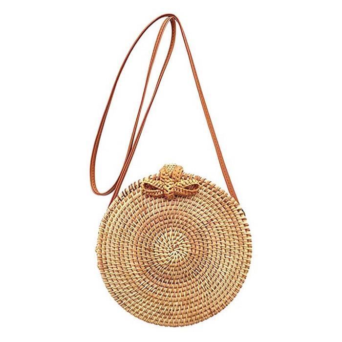 Sac Rond en Rotin et Osier Mallalah pour Femme à Porter à l'épaule ...