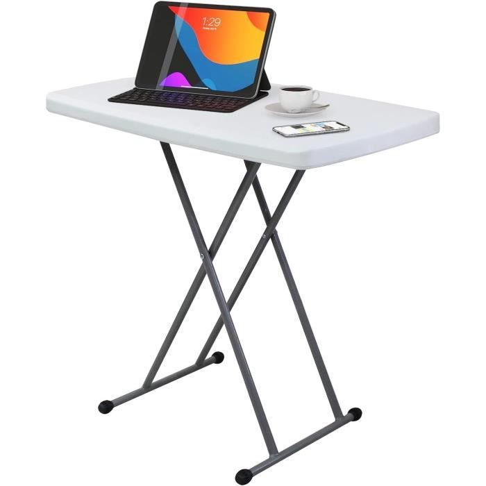 Table De Jardin Pliable Et Réglable - HDPE - 76x50 Cm - Hauteurs 50/62/74 Cm - Légère Et Stable - Pour Extérieur/intérieur