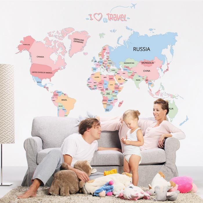 Tempsa Diy Set De Sticker Mural Carte Du Monde Deco Chambre Enfant