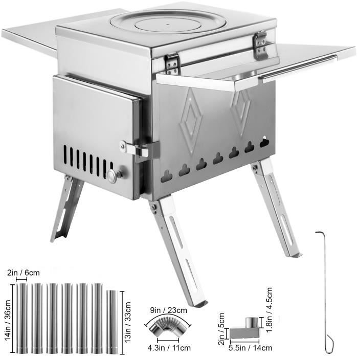Poêle à Bois De Camping TOWEBOORY En Fonte – Modèle A (35 Cm) Ou B (43 Cm) – Portable, Démontable, Avec Grille, Gants Et Accessoires