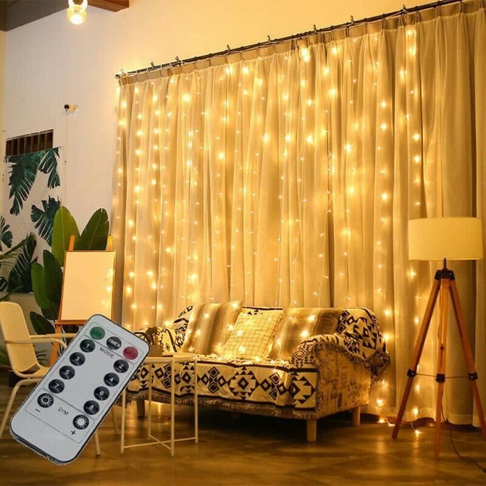 Guirlande lumineuse Filet rideau Lumineux 100 LED Blanc chaud Décoration  Fêtes - Cdiscount Maison