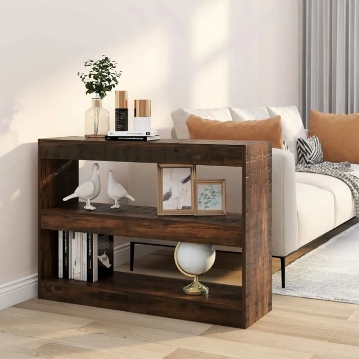 Bibliothèque - vidaXL - Chêne fumé - 3 étagères - 100x30x72 cm - Séparateur de pièce
