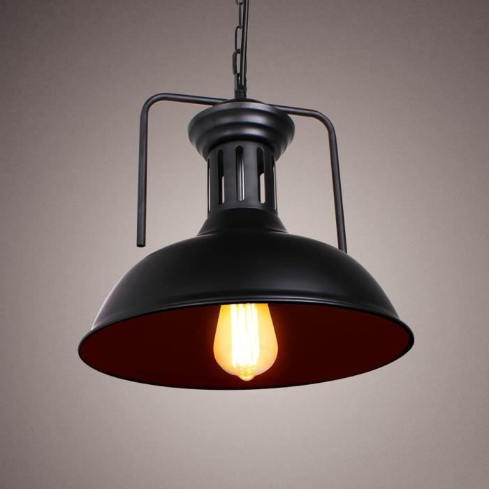 UNI Rétro Vintage Lustre Suspension Industrielle E27 Plafonier Luminaire Corde Ajustable Noir