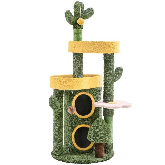Comparer les prix de Arbre à Chat - YAHEETECH - Oasis Moppy - 2 Niveaux - Cachette Cylindrique - Poteaux Cactus - 123 cm - Vert/Jaune
