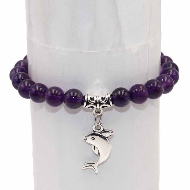 Bracelet Améthyste Pierre Naturelle 8 Mm - Fait Main - Homme/Femme - Violet - Neuf