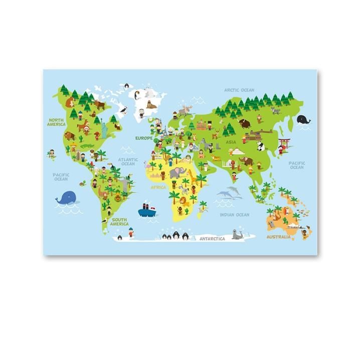 Sticker Mural Carte Du Monde Animaux HGDESIGN - Déco Chambre Enfant Adhésive Et Amovible