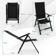GOPLUS 2 Chaise de Jardin Pliante-Dossier Réglable en 7 Positions-Accoudoirs-Légère/Portable-en Alliage d'Aluminium&Tissu Noir-1