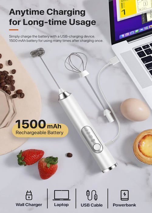Mousseur à Lait Électrique,Mousseur De Lait Rechargeable USB Et Mini Fouet Electrique Melangeur Acier Inoxydable Pour Cafe Cafe Au Laitblanc 88953973