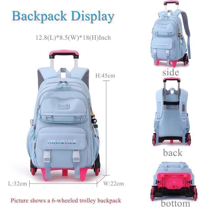PROTAURI Sac à Dos à Roulettes Enfant - Cartable Scolaire Garçon Fille Avec 6 Roues, Bagage Voyage Primaire Et Collège