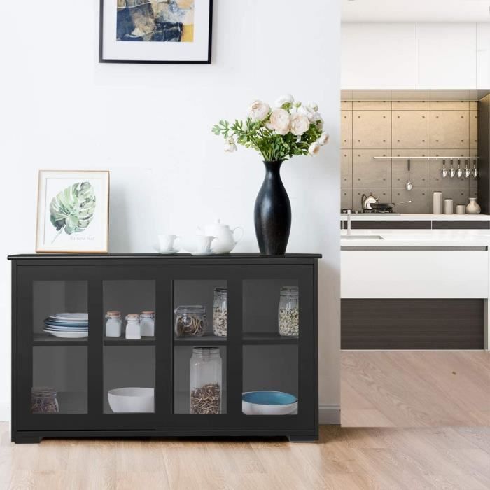 Buffet Commode GOPLUS 106,5x33x60cm - Meuble Rangement Cuisine Avec Portes Coulissantes