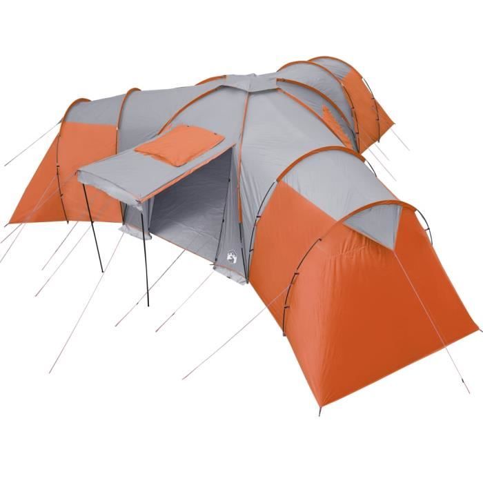 Chihee Tente Tunnel Camping 220x(180+190)x130 Cm – Gris/orange, Double Entrée, Imperméable PU2000 Mm, Arceaux Fibre De Verre