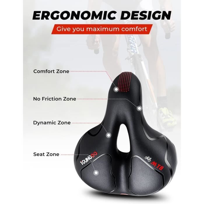 Selle De Vélo Confort Ergonomique - Amortie, Large, Pour VTT Et Ville, Unisexe