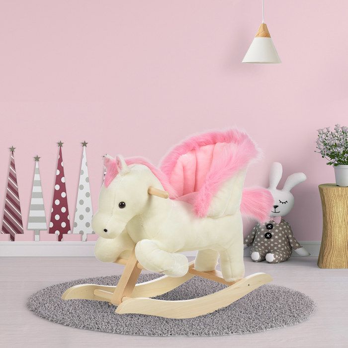 Cheval à bascule licorne blanche et rose H55cm - RETIF