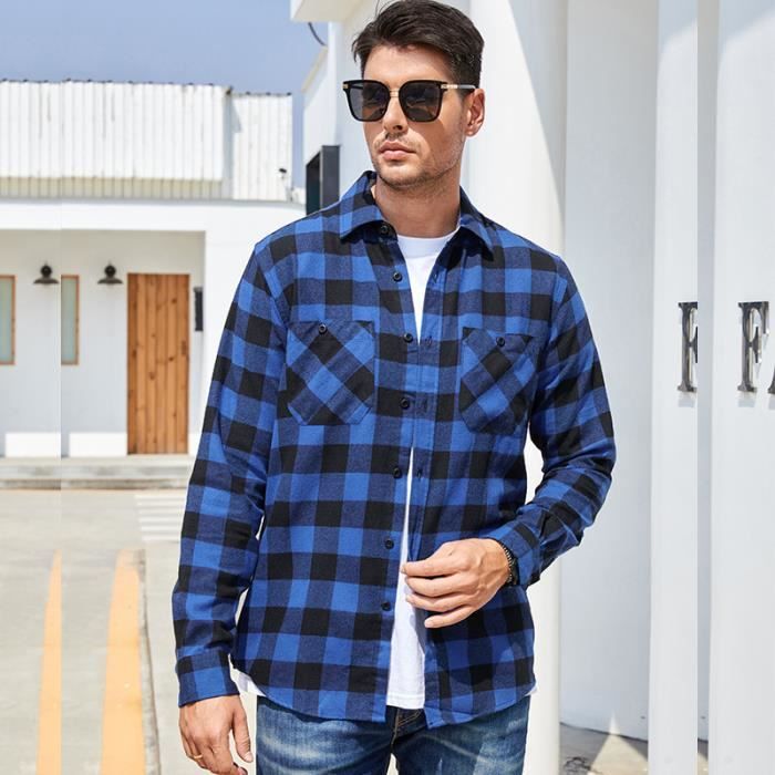 Chemise Homme PEPE JEANS En Flanelle Bleue à Carreaux – Taille M – Coton Et Lin