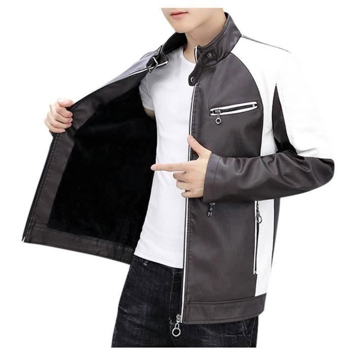 Veste Moto Homme En Simili Cuir – Fermeture éclair, Poches – Taille Regular – Neuf Avec étiquettes