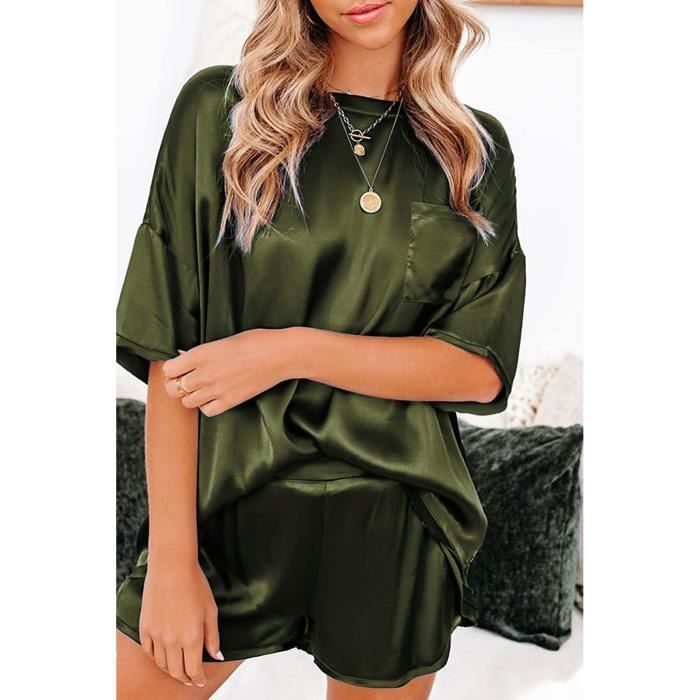 Ensemble de Pyjama Femme à Manches Courtes Pyjamas pour Femme en Satin ...