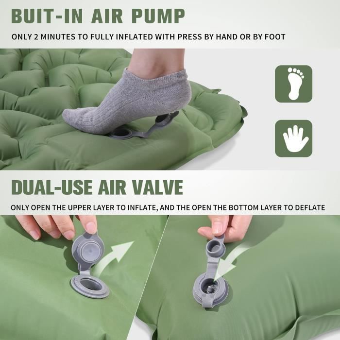 Matelas De Camping Autogonflant 12cm Épaisseur - Pompe à Pied Intégrée - Ultra Léger Pour Randonnée Et Plage