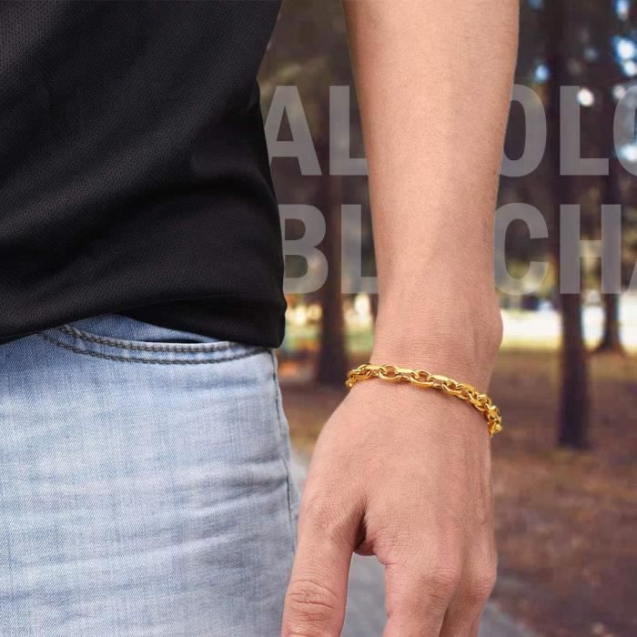 Gourmette Homme OrNoirAcier Inoxydable19Cm21Cm Bracelet Grosse