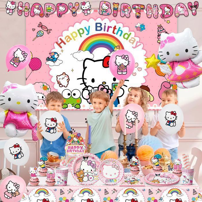 Decoration Anniversaire de Hello Kitty, Assiettes en Papier Jetables Hello Kitty, Décoration de Fête D'anniversaire - Maison