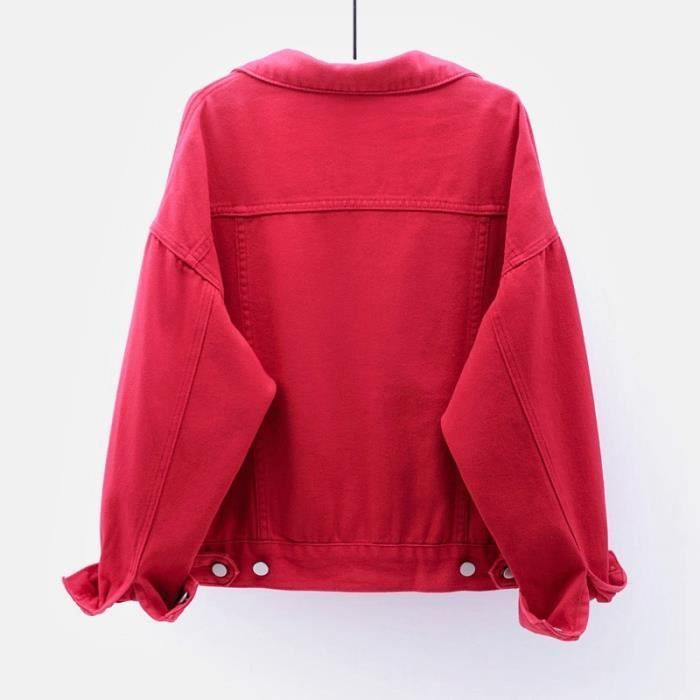 Blouson jean rouge femme outlet