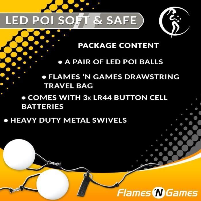 Lot De 2 Poi Lumineux LED – Bolas De Jonglerie 9 Couleurs Et 6 Modes, Caoutchouc Souple, Piles LR44 Incluses