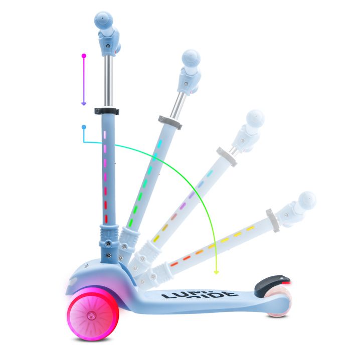 Lumi Ride Trottinette Enfant LED – 7 Couleurs, 20 Programmes, Hauteur Réglable (73-85 Cm), Frein à Pied, Pliable