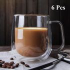 YULINLAND Tasse à Café - Verre - 350ml - Double Parois - Résistant à la Chaleur - Lot de 6