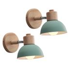 EXBON MOGOD Lot de 2 Applique Murale Industrielle Vintage Vert Ø15CM Lampe Murale Réglable en Bois Métal Rétro E27 Luminaire Interieur