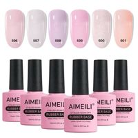 AIMEILI Rubber Base Coat Gel Polish UV-LED Pailleté Shimmer Rose Nude 6 Couleurs 10ml Renforcement et Réparation de Manucure- Kit 55