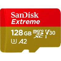 Carte Mémoire microSDXC SanDisk Extreme 128 Go + Adaptateur SD avec Performances Applicatives A2 jusqu'à 160 Mo-s, Classe 10, U3,