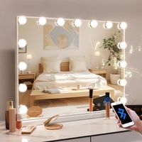 FENCHILIN Hollywood Miroir de Maquillage - Smart Haut-parleur Bluetooth - USB Charge - 10x Loupe - Blanc - 58 x 46cm