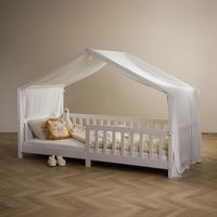 Rideau De Lit Cabane LIAN Mousseline 100% Coton Blanc Étoilé – 125x390 Cm, Doux Et Léger Pour Enfants