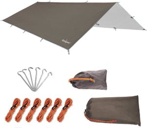 TENTE DE CAMPING Bâche de Tente Hamac Imperméable avec Œillets + 6 Piquets + 6 Cordes Protection Pluie Protection Solaire pour Camping.[Q368]