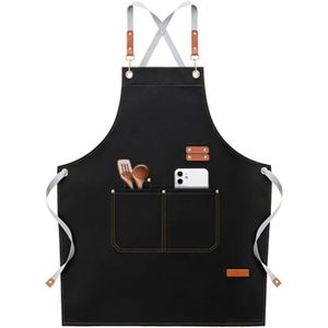 Tablier De Cuisine Unisexe Imperméable - 2 Poches, Dos Croisé, Taille 67x90 Cm, Noir/marron