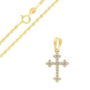 Pendentif Croix Or 24 Carats Plaqué Avec Chaîne Et Zirconia - Femme, DJADEE