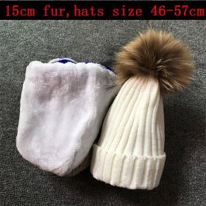 CASQUETTE 1-6 ans (40-49cm) - blanc - Bonnets skullies en fourrure pour enfants, chapeaux d'hiver à pompon, pour garçon