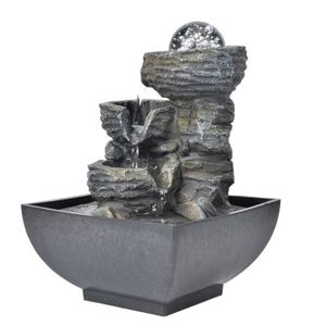 220V Fontaine Fonction De Cascade Int/érieure avec Lumi/ère LED Ornement De D/écoration deau De Table Decoration Interieur pour La Maison Fontaine De Bureau en R/ésine De Style Simple