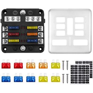 32V 40A 10 Voies Standard Boîte à Fusibles, 6,3 mm Voiture Fuse Box Holder,  Imperméable Porte-Fusible à Lame, Bloquer avec 10pc[148] - Cdiscount Auto