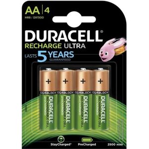 PILES Duracell Recharge Ultra Piles Rechargeables type AA 2500 mAh, Lot de 4 piles