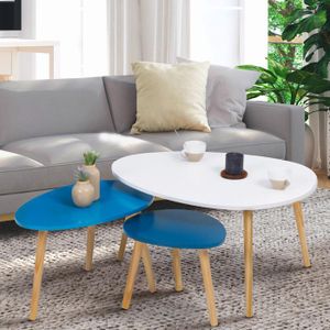 3 Tables Basses Gigognes Scandinaves - Laquées Gris/blanc - Gain De Place - IDMarket