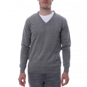 PULL Pull Over Homme - Hungaria - Gris - Col V - Manches Côtelées - 55% Acrylique, 45% Coton
