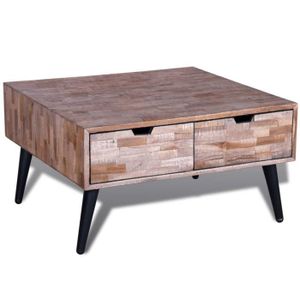 TABLE BASSE Table basse en bois de teck recyclé avec 4 tiroirs - YOSOO