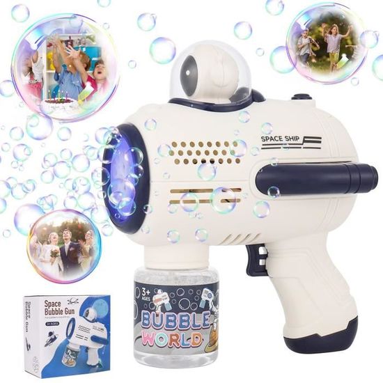Pistolet à Bulles Automatique 10 000 Bulles/min – Machine à Bulles Avec Lumières, Solution Incluse, Pour Fêtes Noël Anniversaire